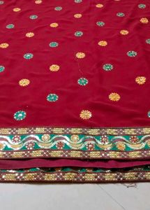 Embellished Red Velvet Saree