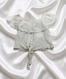 White Off-Shoulder Tie-Front Top