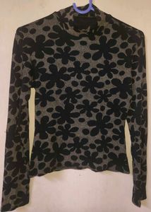 Black Floral Mock Neck Long Sleeve Top