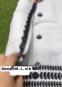 New White Kurta with Black Embroidery