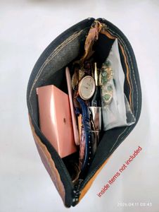 Zipper Pouch for Makeup/Stationary - Raw Silk Zari