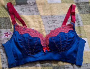 Lace Trimmed Blue Bra