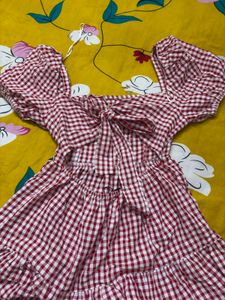 Red short Puff Sleeve Dress