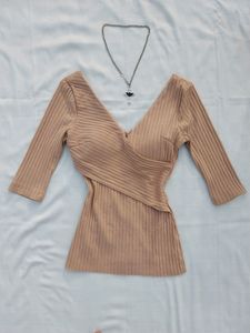 🍄‍🟫🍂hot Nude Padded Wrap Up Top