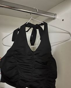 Chic Ruched Black Tank Top
