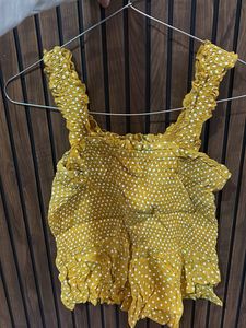 Yellow Polka Dot Smocked Crop Top
