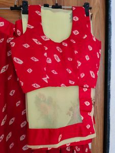Red Bandhani Print Lehenga Choli Set