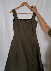Olive Green Square Neck Button-Up Dress