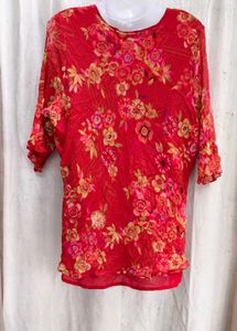 24139. Vibrant Floral Print Ruched Kurta