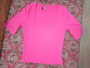 SHEIN Vibrant Pink Ribbed Square Neck Top