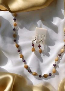 Natural Crystal Necklace With Earrings + Freebie