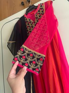 Vibrant Pink &amp; Orange Anarkali Suit