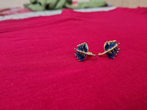 Elegant Leaf Design Blue Stone Earrings
