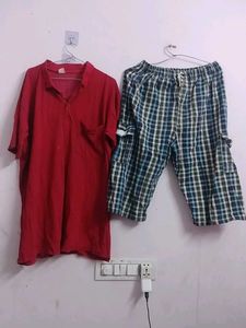Men's Red Polo Shirt & Plaid Shorts Set
