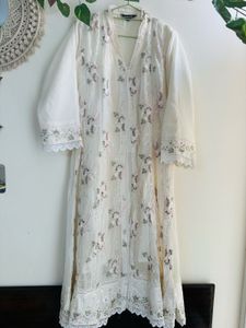 Off white pakistani front openA-line Suit pant set