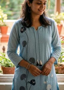 Light Blue Floral Print Kurta