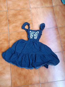 Girls Navy Embroidered Dress Set