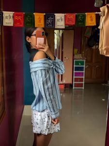 Stylish Off-Shoulder Striped Shirt
