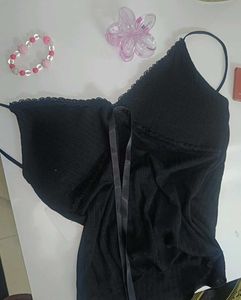newme Black Lace Trim Cami Top