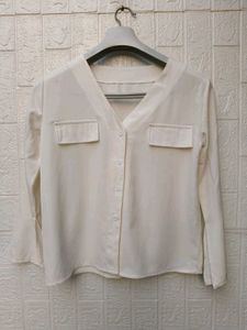 New with tag Chic Cream V-Neck Button-Up Shirt