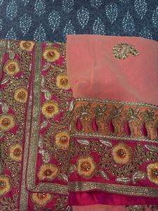MAGENTA PEACH &amp; PINK Designer Sarree with Blouse