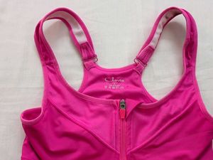 Vibrant Pink Sports Bra with Front Zipper