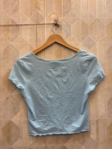 Cute Light Blue V-Neck Cropped Top