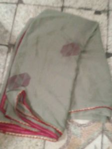 Elegant Grey Saree with Red Border used