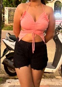 Pink Halter Neck Ruched Crop Top