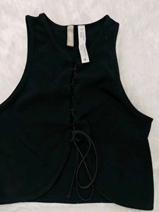 Black Lace-Up Crop top
