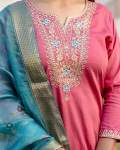 Elegant Pink Kurta Set with Teal Dupatta
