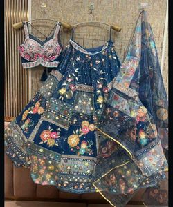Stunning Blue Sequin Floral Lehenga Choli