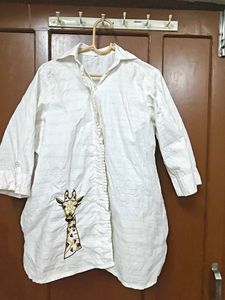 White Giraffe Embroidered Tunic Top