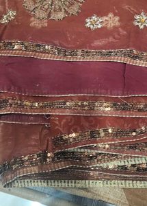 Elegant Brown Embroidered Saree