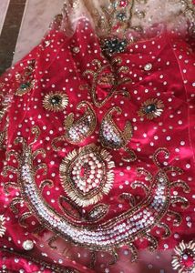 Red &amp; White Embroidered Lehenga