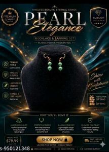 Elegant Green Pearl Necklace and Earring Set