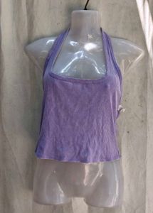 Lavender Ribbed Halter Neck Crop Top
