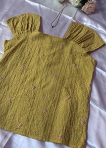 Chic Embroidered Mustard Yellow Top