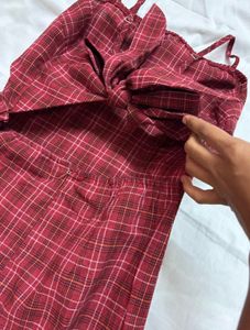 Red Plaid Button-Front Mini Dress