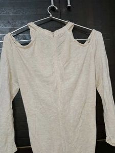 Beige Lace-Up Cold Shoulder Top