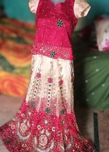 Red & White Embroidered Lehenga