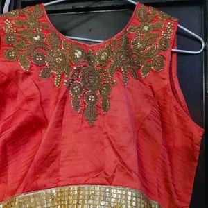 only today offer Coral Lehenga Choli with Gold Emb