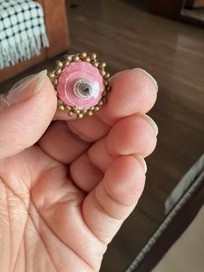 handmade  Pink Floral Embroidered Earrings