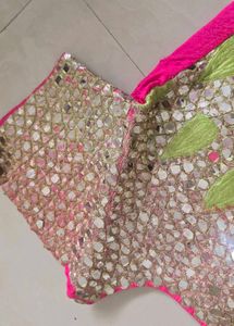 Stunning Double Shaded Green Saree with Mirror Wor