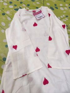 Cream Heart Print Kurta Set