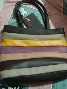 Striped Color Block Tote Bag
