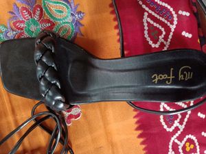 Black Lace-Up Heeled Sandals