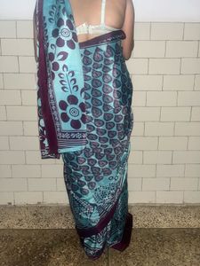 Crepe Teal & Maroon Saree