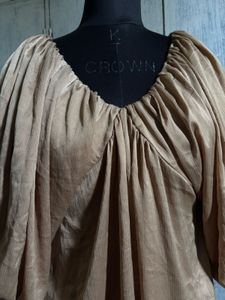 Chic Beige Ruched V-Neck Top