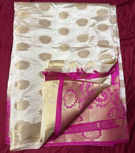 Cream Gold Floral Saree
